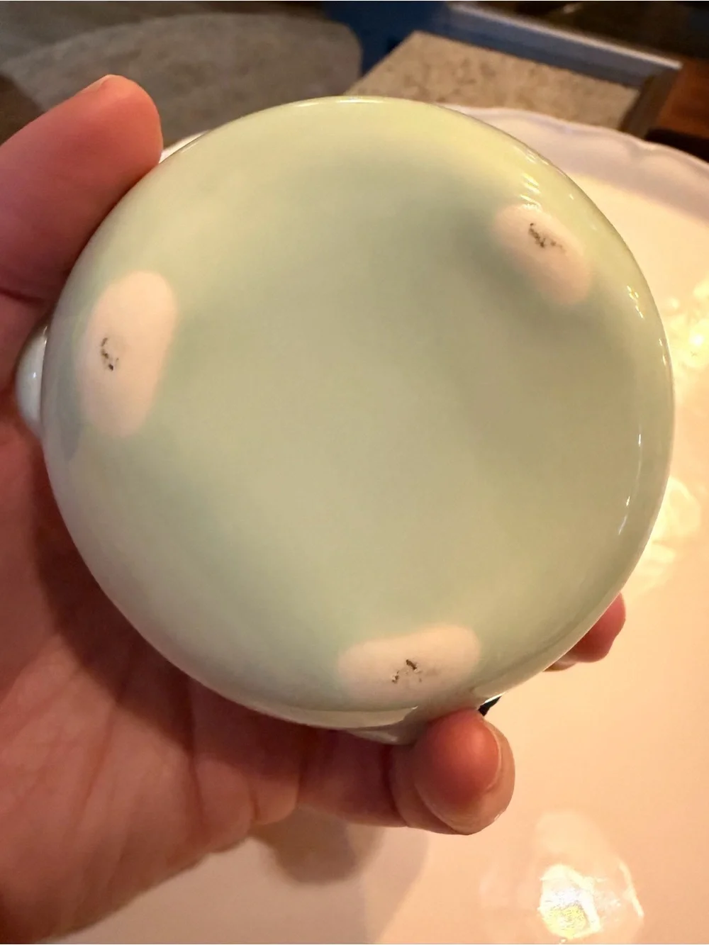 Ceramic Pale Green Mini Teapot with Integrates Strainer,Brown Cord and Red Beads